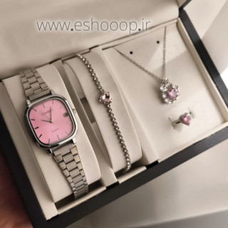 ساعت زنانه دخترانه کاسیو casio صورتی با نیم ست طرح قلب صورتی