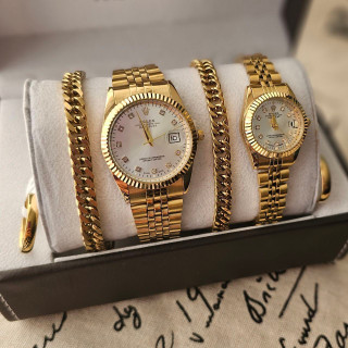 ساعت رولکس Rolex ست مردانه و زنانه با دستبند ست کارتیه و انگشتر ست